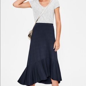 Boden Fluted Hem Navy Jersey Skirt Midi